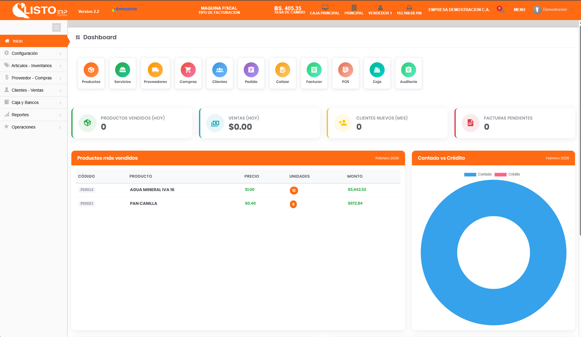 Interfaz de Listo ERP
